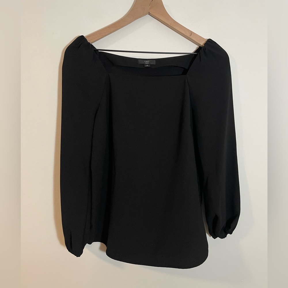 J. Crew Black Square Neck Puff Sleeve Blouse
